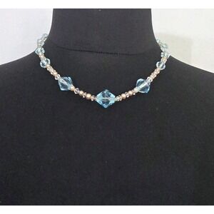 Vintage Sterling Silver 925 Clasp Glass Bead Topaz Beaded Necklace Faux Pearl